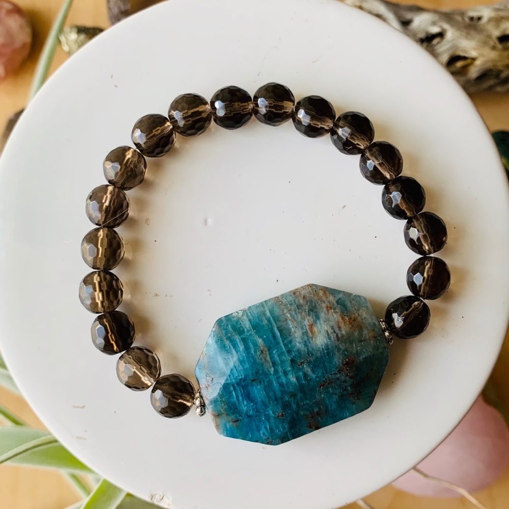 Smokey Quartz & Blue Apatite Crystal Bracelet